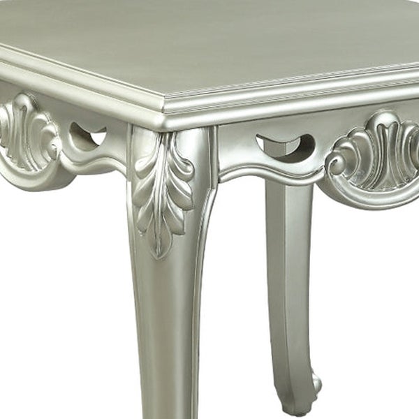 Usm 27 Inch Classic End Table， Floral Trim Cabriole， Wood， Champagne