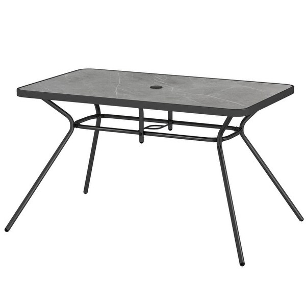 49 Inch Patio Rectangle Dining Table with Umbrella HoleGray