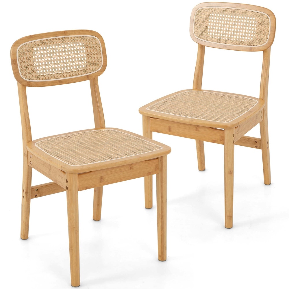 Rattan Accent Chairs Set of 2 Bamboo Frame Cane Woven Backrest  Seat