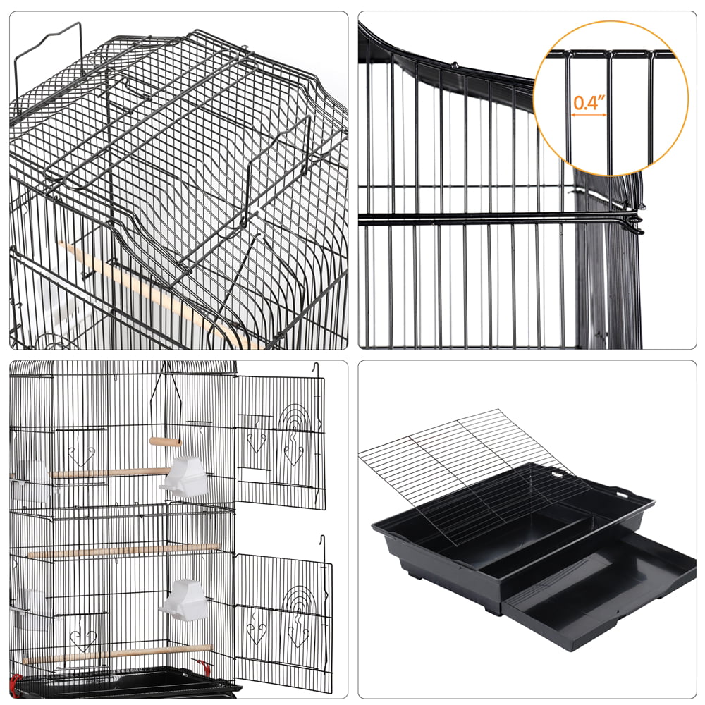 Topeakmart 64''H Open Top Metal Birdcage Rolling Parrot Cage with Detachable Stand， Black