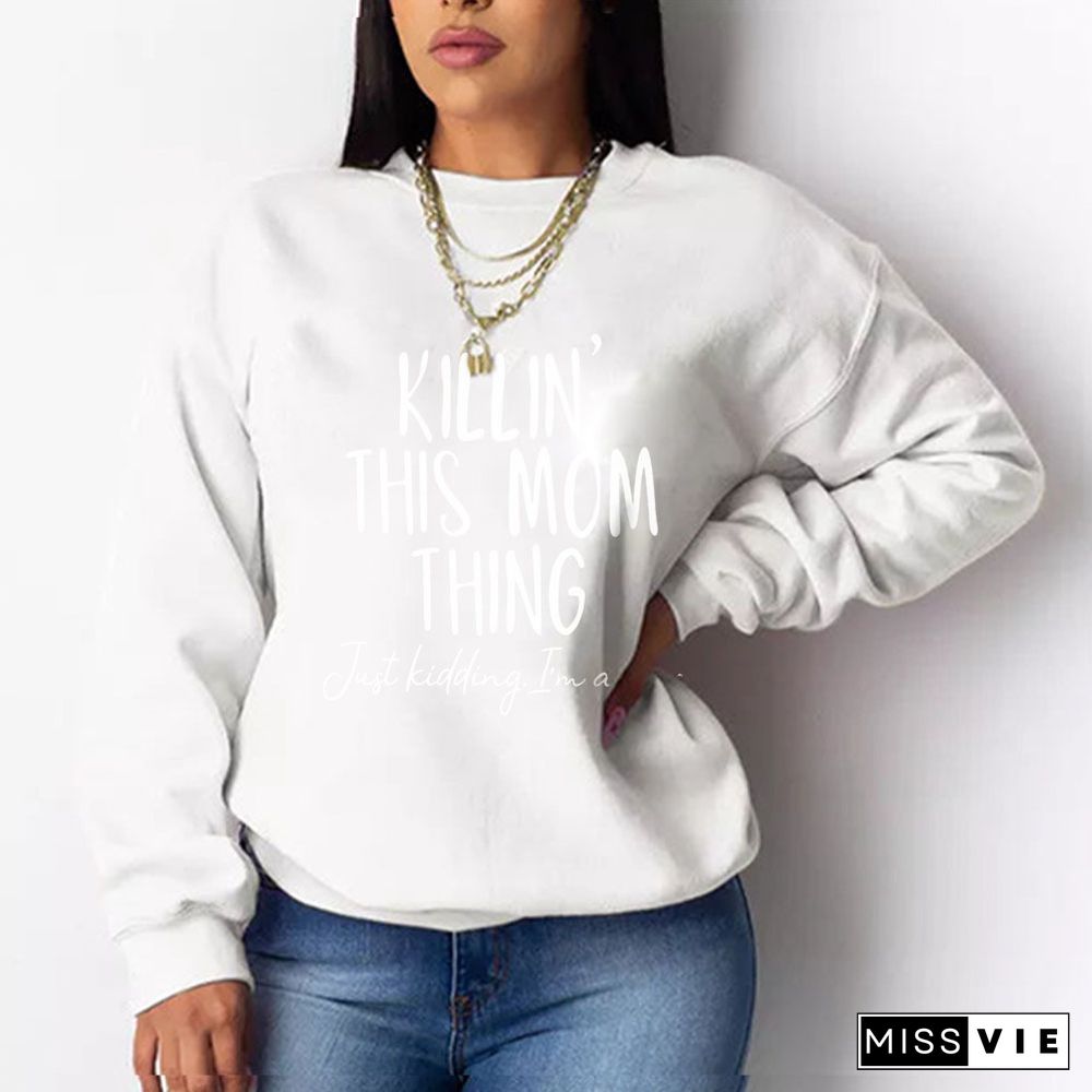 Loose Letter Print Casual Pullover Sweatshirts