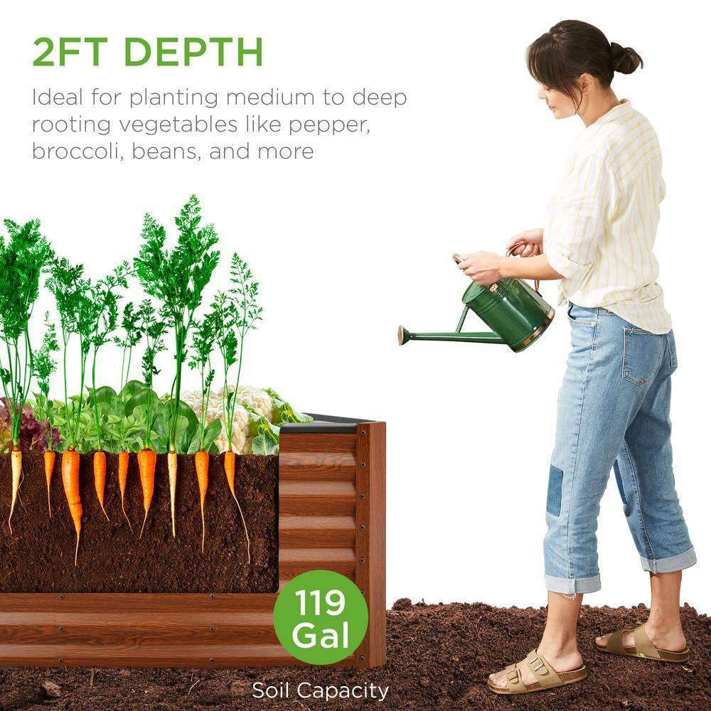 Best Choice Products 4 ft. x 2 ft. x 2 ft. Wood Grain Outdoor Steel Raised Garden Bed Planter Box for Vegetables Flowers Herbs SKY6638