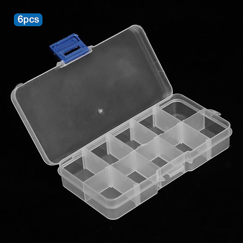 6pcs Transparent White Plastic Portable Durable Fishing Lures Bait Line Hook Tackle Storage Box Case Accessory10 Compartments