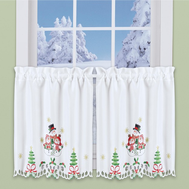 Collections Etc Lovely Snow Family Embroidered Christmas Kitchen Curtains 24 quot l Tiers