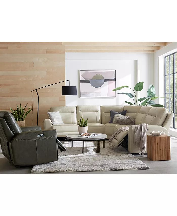 Macy's CLOSEOUT! Blairemoore 5-Pc. Leather Power Chaise Sectional with 1 USB Console and 2 Power Recliners