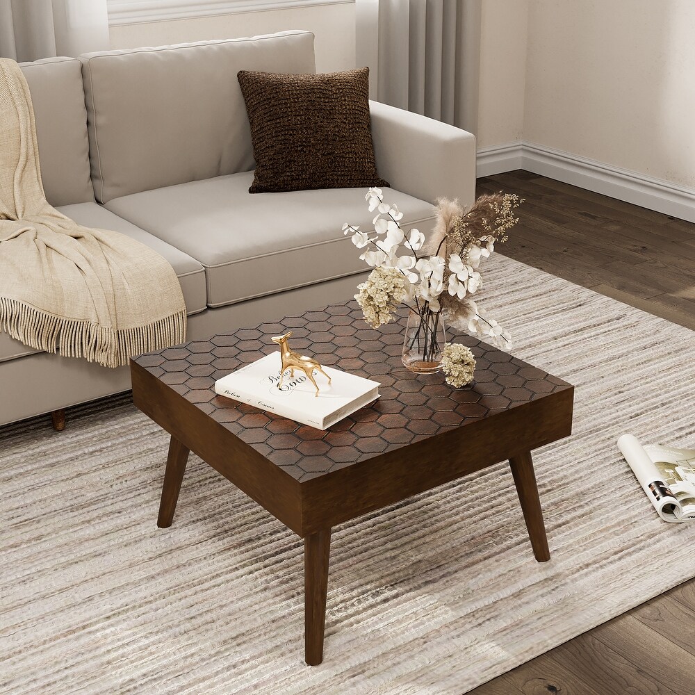 COSIEST Rustic Brown Solid Wood Coffee Table for Living Room