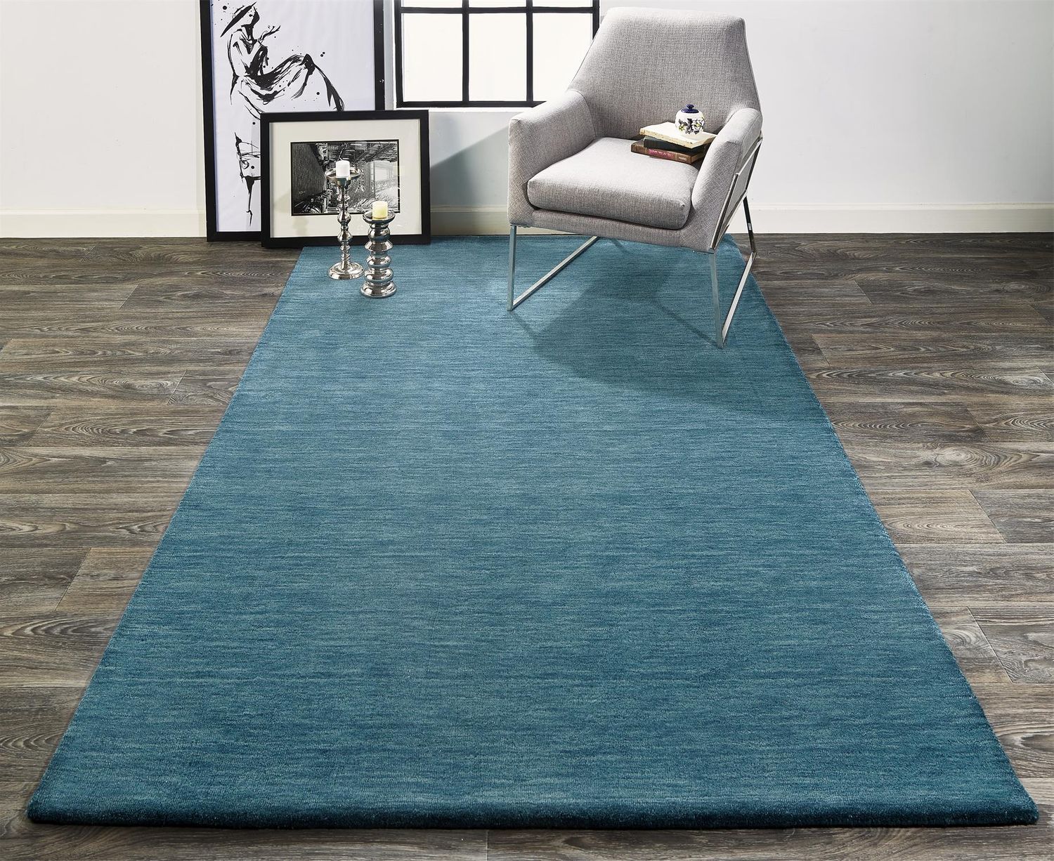 Celano Hand Woven Teal and Teal Rug by BD Fine