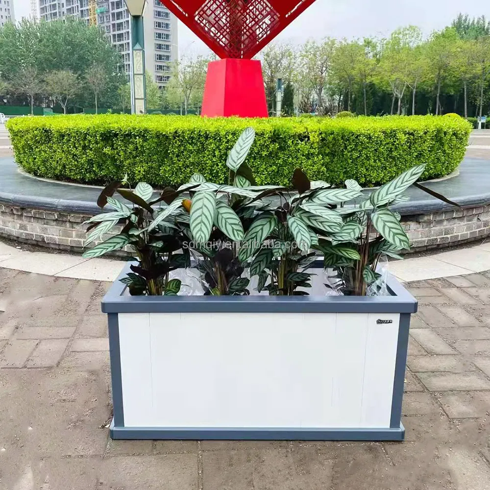 Outdoor White Light Weight Planter Box Large Aluminum Planter Pots Modern Style Planting Trees and Flowers