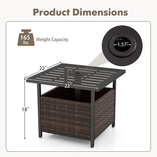 Costway Brown Rattan Wicker Steel Side Table Outdoor Furniture Deck