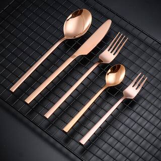 Velaze 30-Piece 188 Rose Gold Flatware Set Stainless Steel Eating Utensils Set Knife Fork Spoon Set (Service for 6) VLZ-FW-E30R