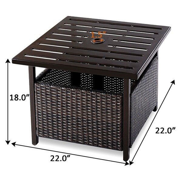 Costway Brown Rattan Wicker Steel Side Table Outdoor Furniture Deck