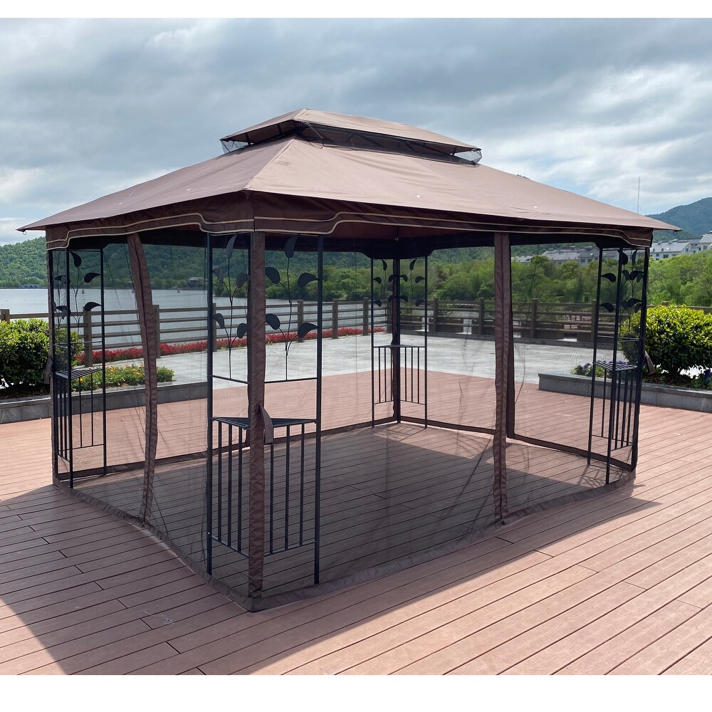 Brown2 13x10 ft Outdoor Gazebo Canopy Tent with Ventilated Roof