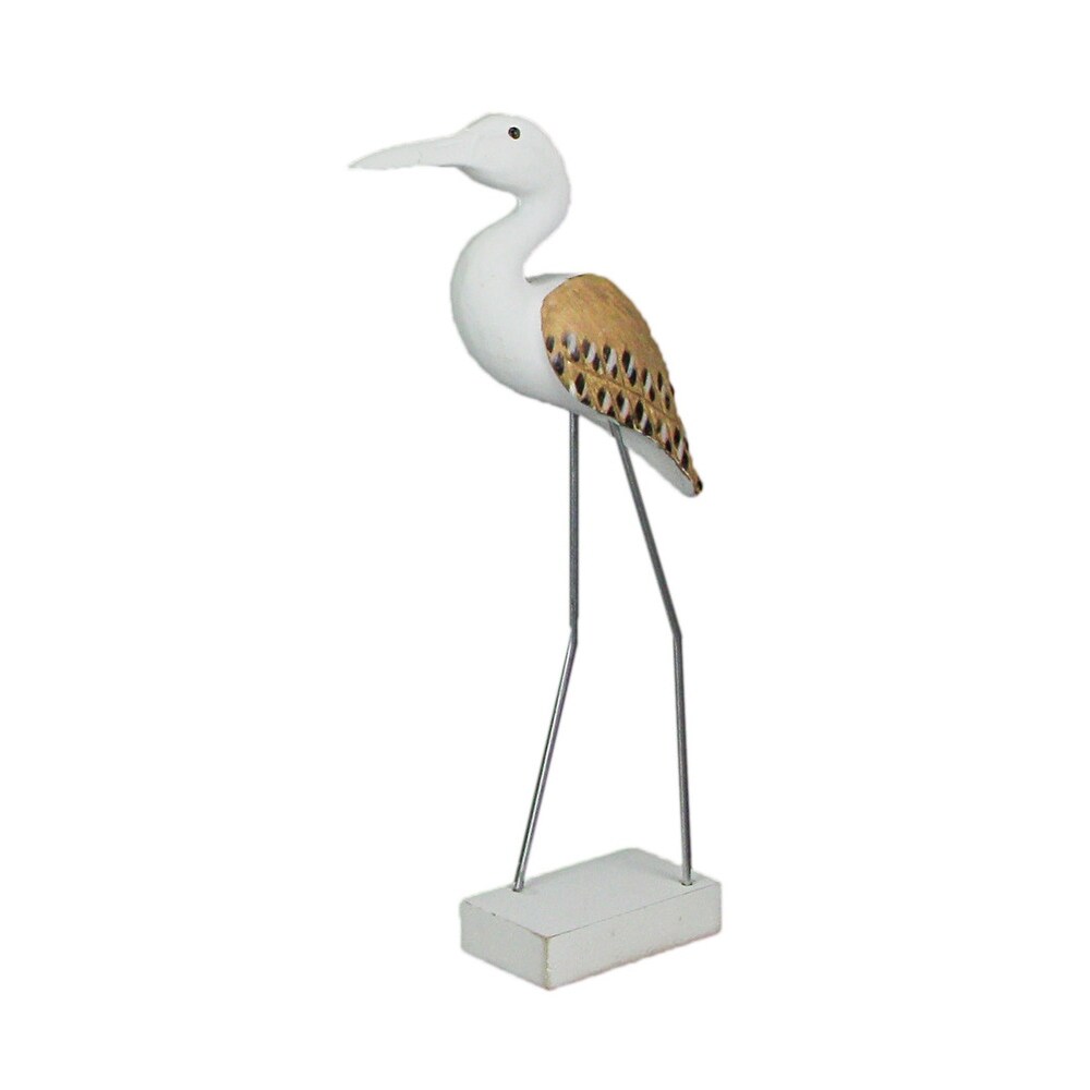 15 Inch Carved White Painted Wood Bird Statue Home Coastal Sculpture   15.25 X 8.25 X 3 inches