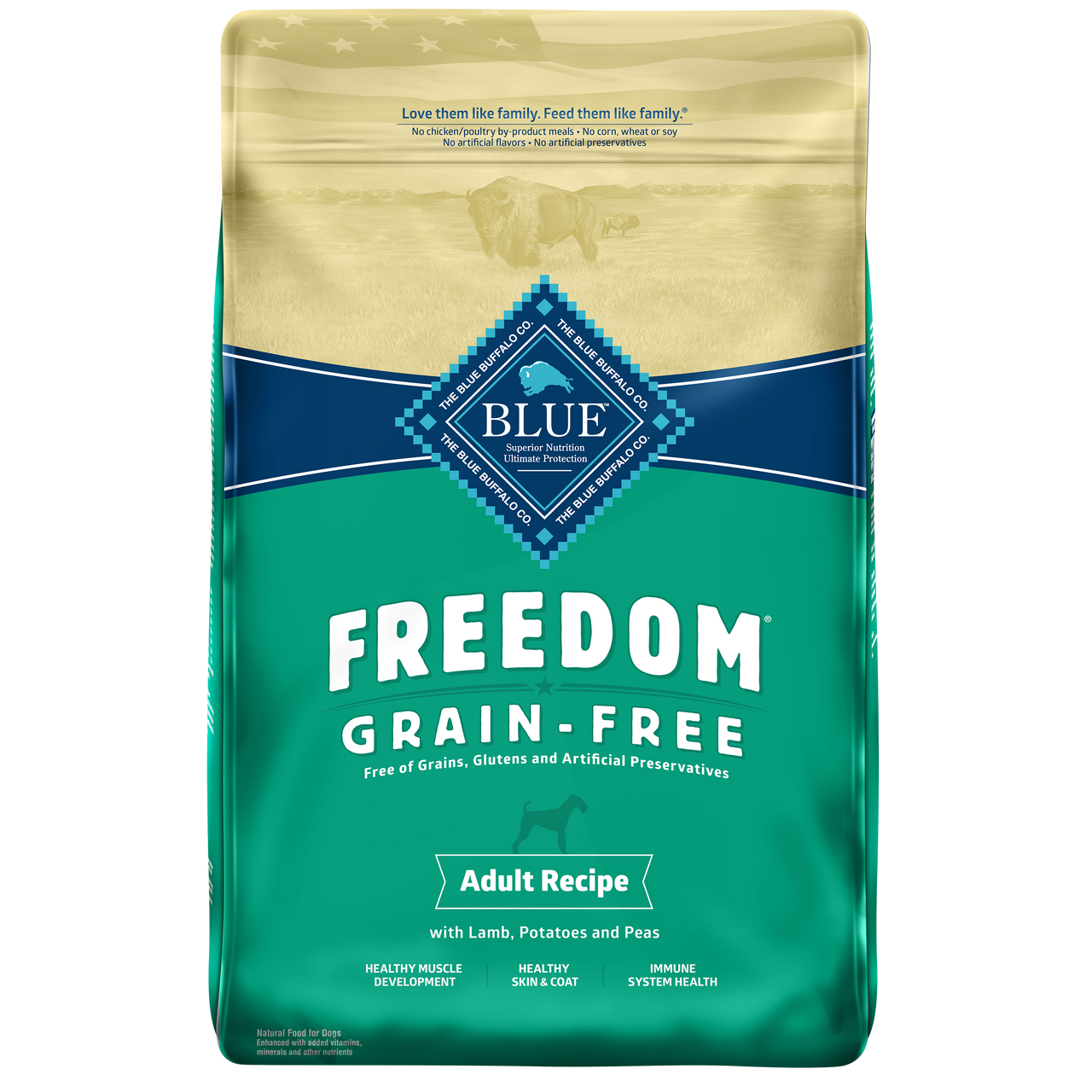 Blue Buffalo Freedom Grain Free Lamb Recipe Adult Dog Food， 24 lb. Bag