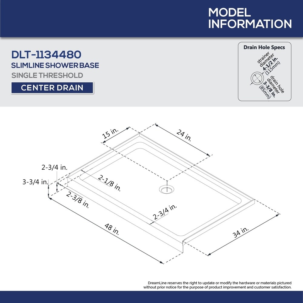 DreamLine 34 in. D x 48 in. W x 76 3/4 in. H Single Threshold Shower Base and Acrylic Backwall Kit   34\