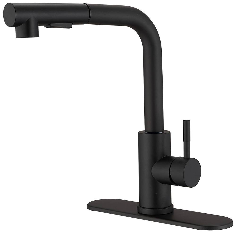 BWE 2 Sprayer Single Hole Single-Handle Pull Out Kitchen Faucet in Matte Black A-94020-Black