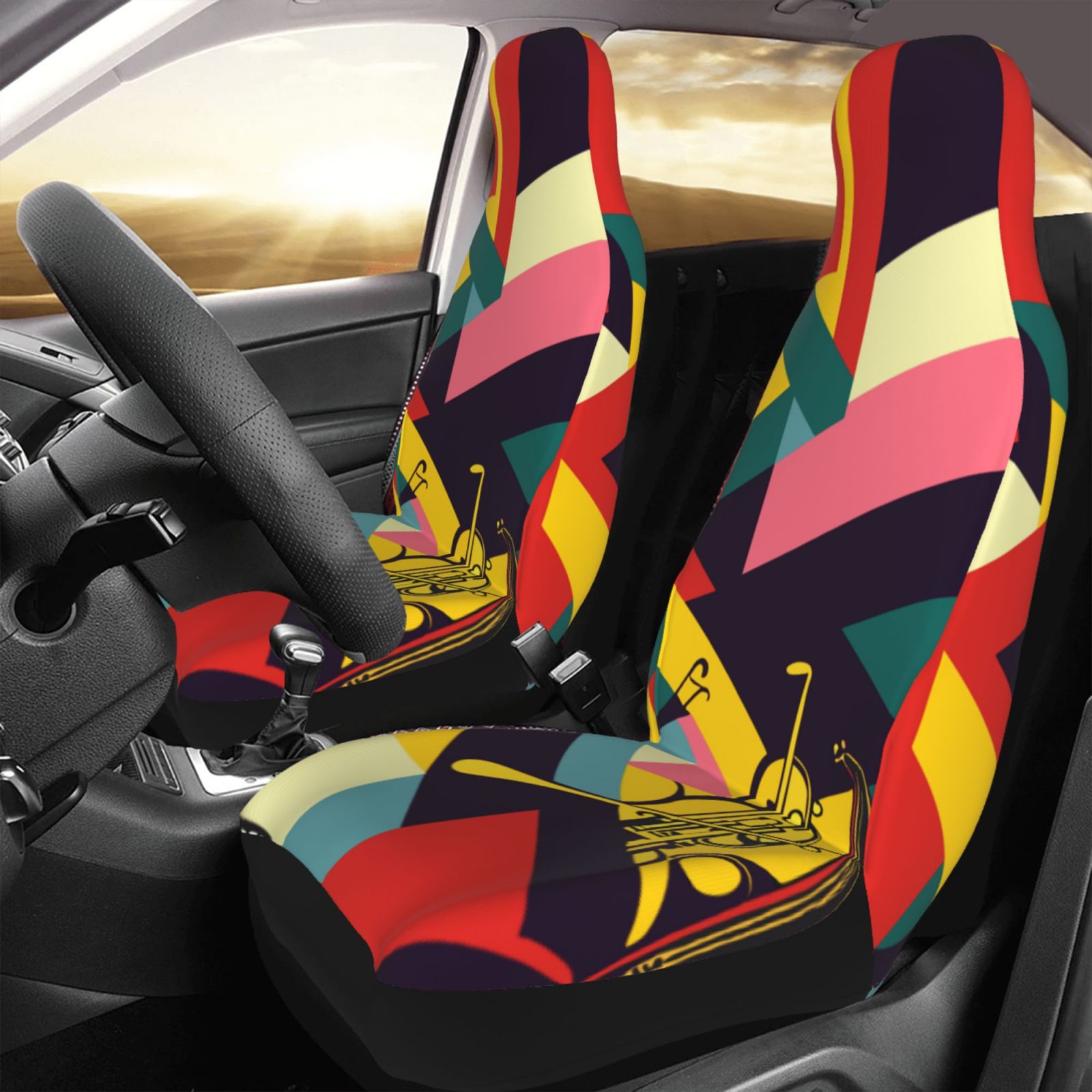 TEQUAN Front Seat Covers， Abstract Jazz Notes Pattern 2 Piece Car Seat Cover Fit Most Car SUV Truck Van