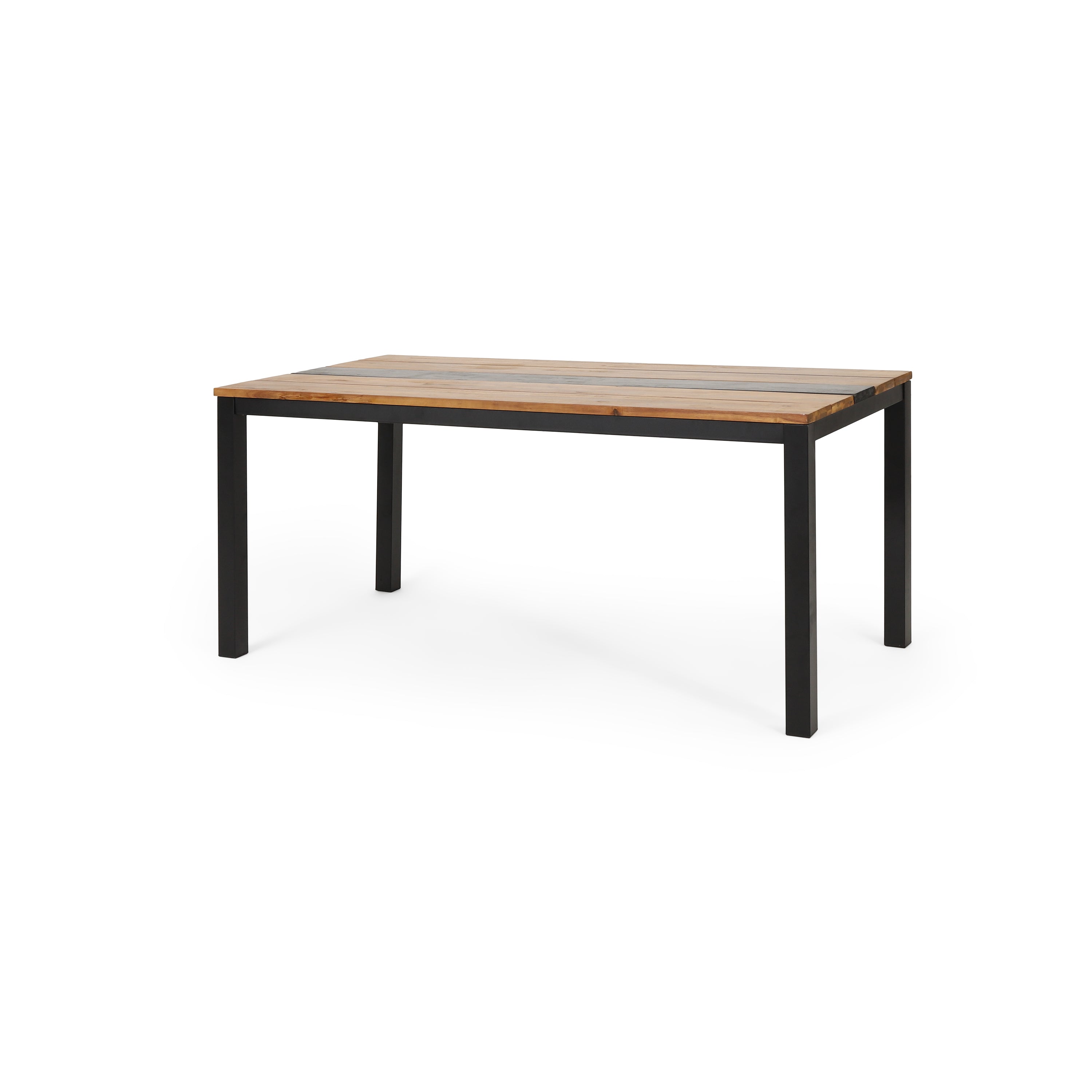 Colcord Outdoor Modern Industrial Acacia Wood Dining Table, Teak and Black