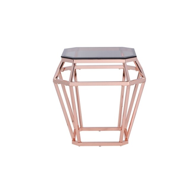 ACME Clifton End Table in Smoky Glass and Rose Gold