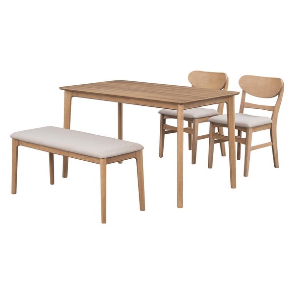 4-Piece Dining Table Set， Kitchen Table with 2 Chairs and 1 Bench for 4， Solid Wood Frame and Soft Cushion for Small Space