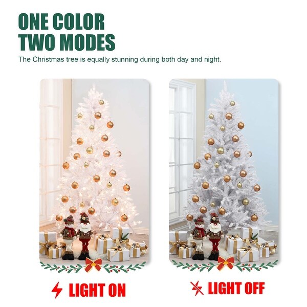 6.5Ft PreLit Artificial White Full Christmas Tree