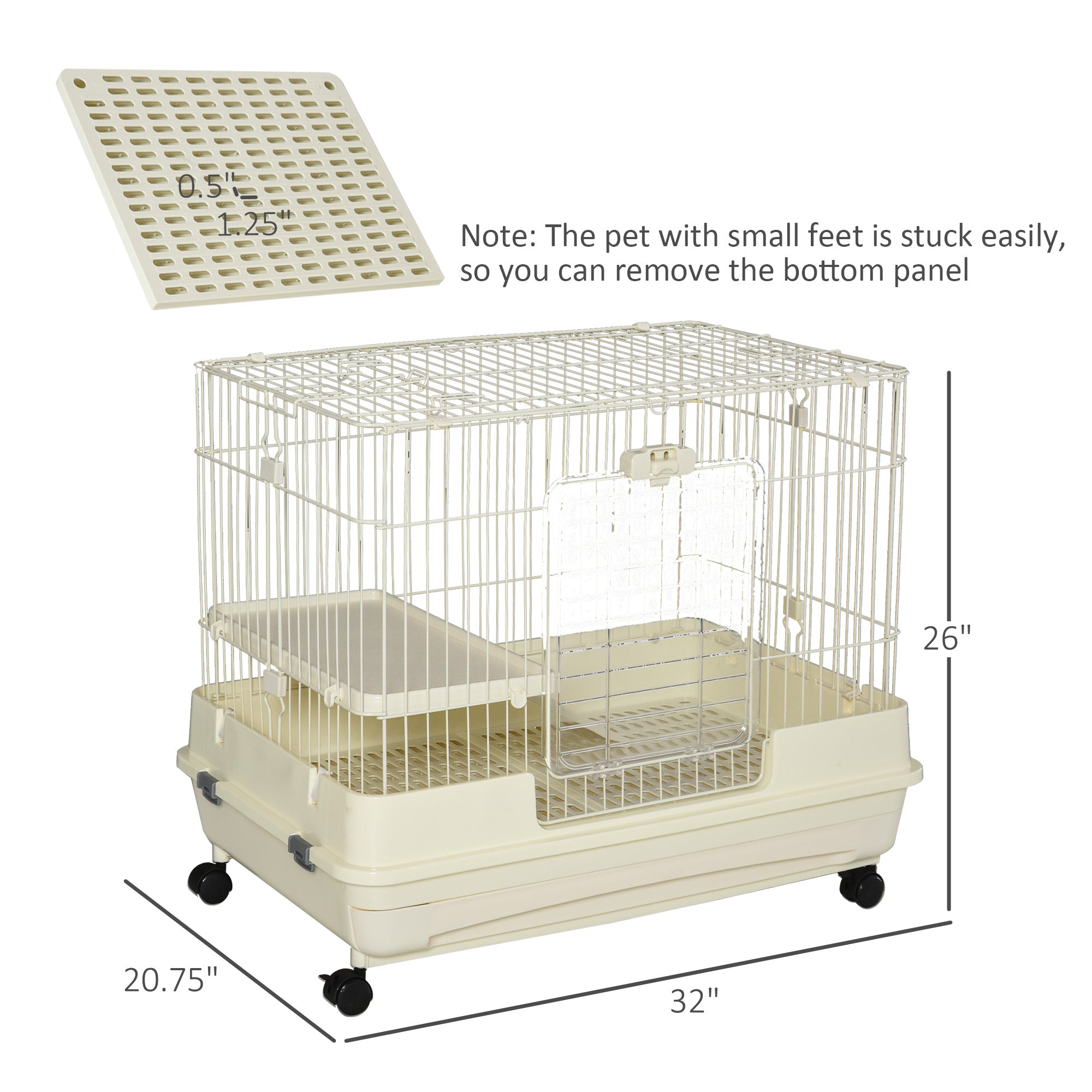 Pawhut Small Animal Habitat Cage with Wheels， White