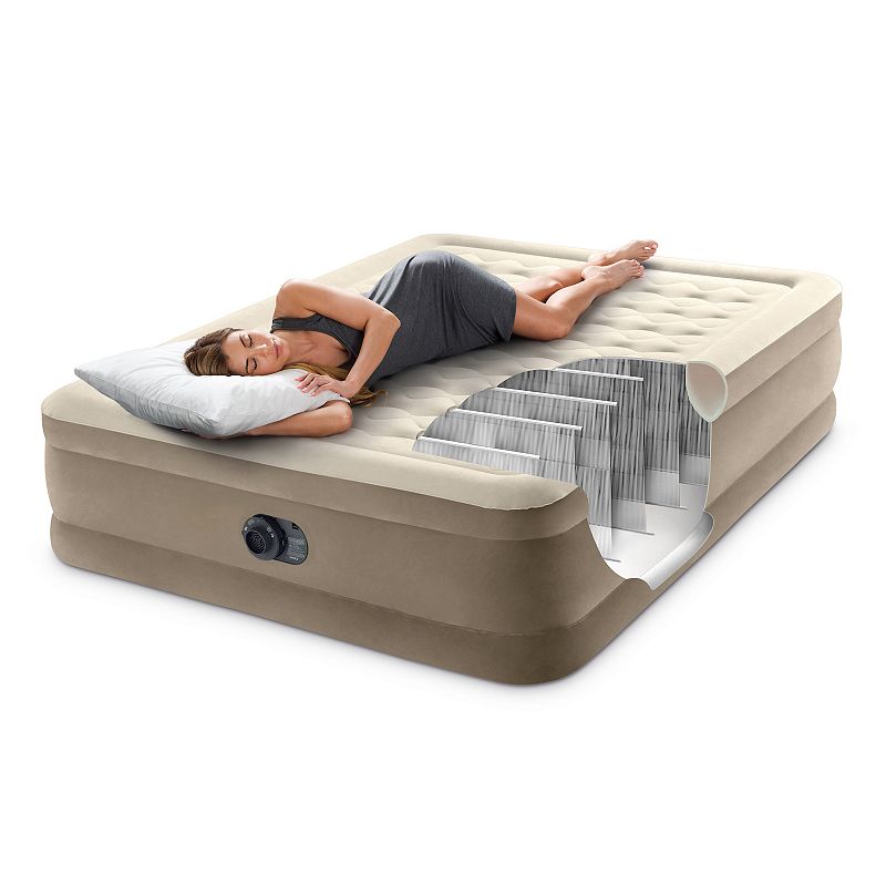 Intex 64427ED Dura-Beam Deluxe Ultra Plush Air Mattress w/Built-in Pump， Queen