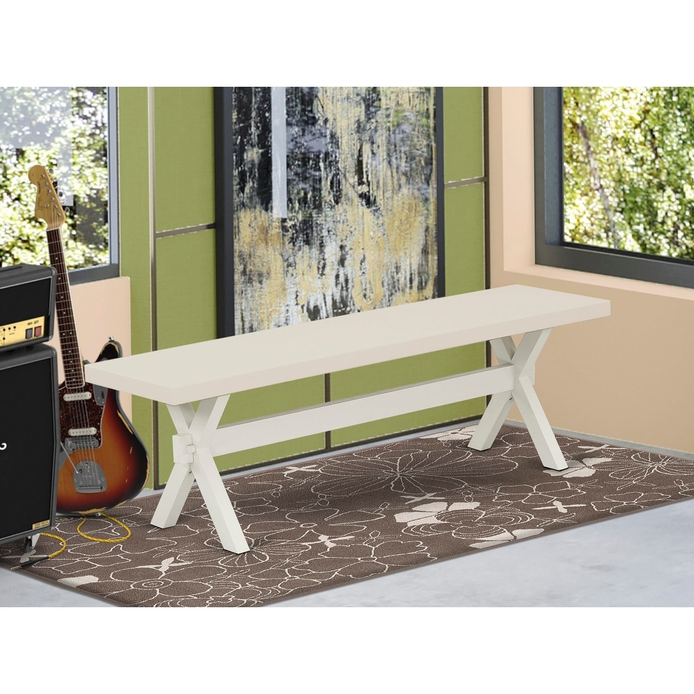 East West Furniture X Style Modern Dining Room Bench with Wooden Seat(Finish Options)