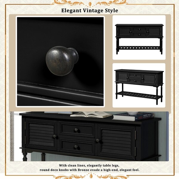 Wooden Console Table with Drawers，Cabinets and Shelf for Entryway