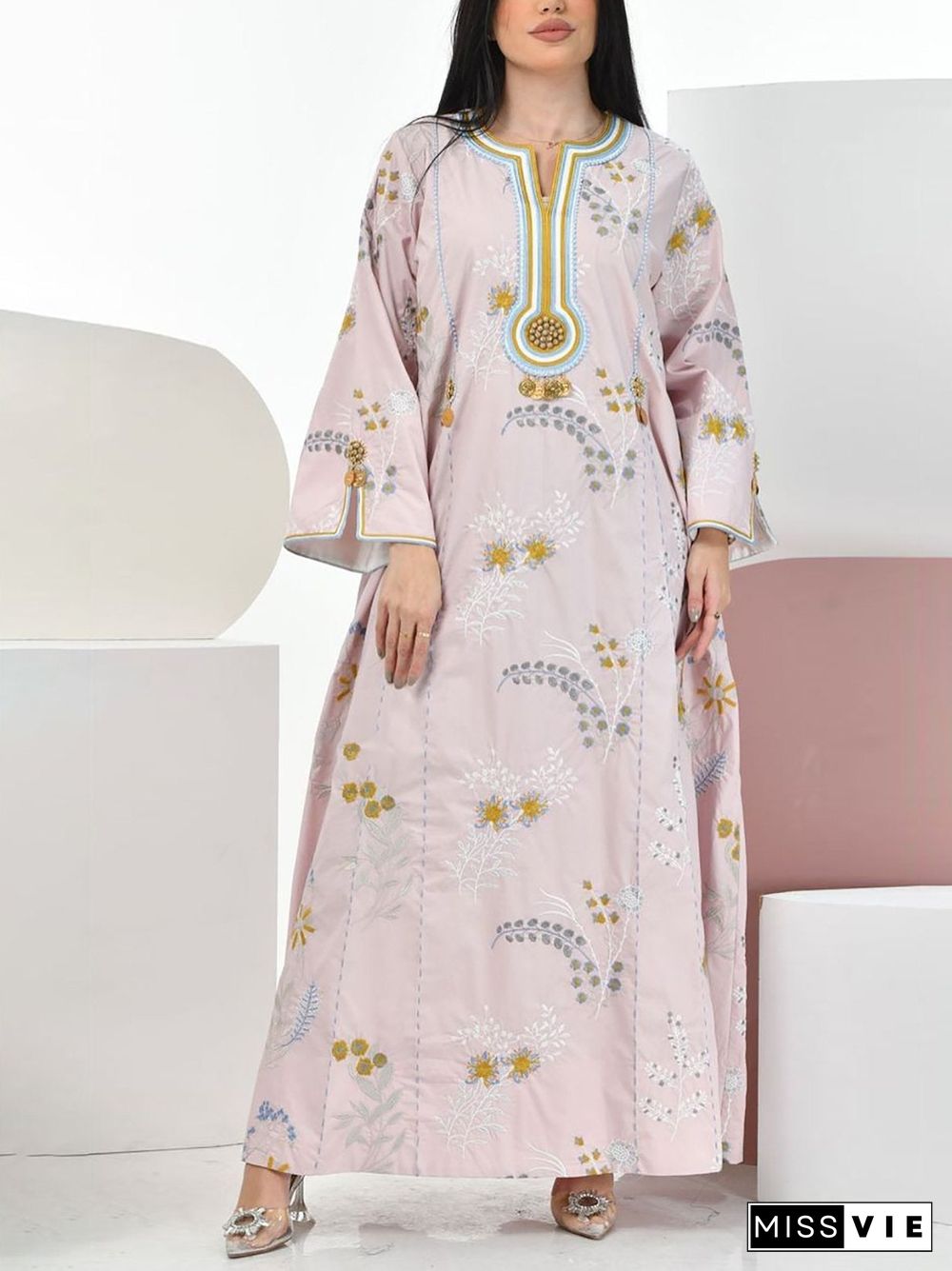 Elegant Plants Pattern Maxi Dress