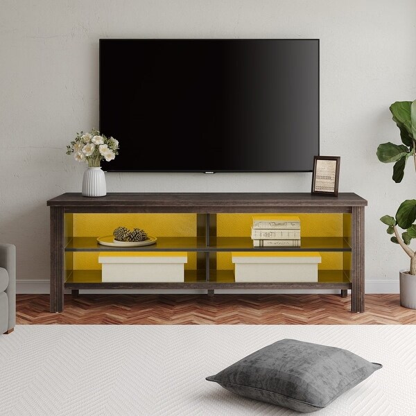 LED TV Stand for 65-75 Inch TV， TV Console with Warm White LED Light