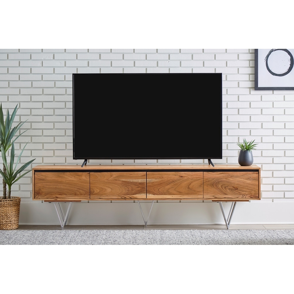 Maranello Natural Acacia Solid Wood 80 Inch TV Stand with Storage