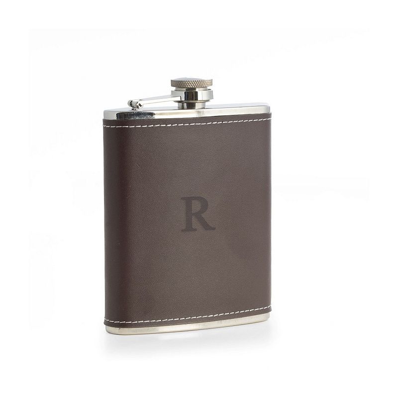 Bey-Berk Initial Monogram Leather Flask