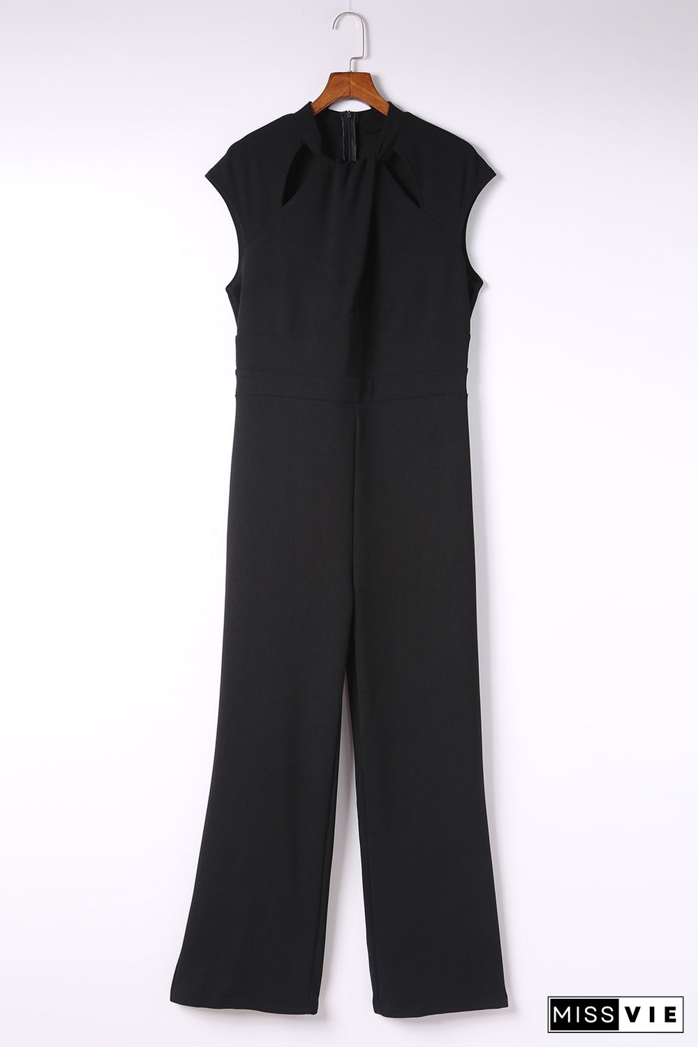 Black Cut Out Neckline Cap Sleeve High Waist Jumpsuit