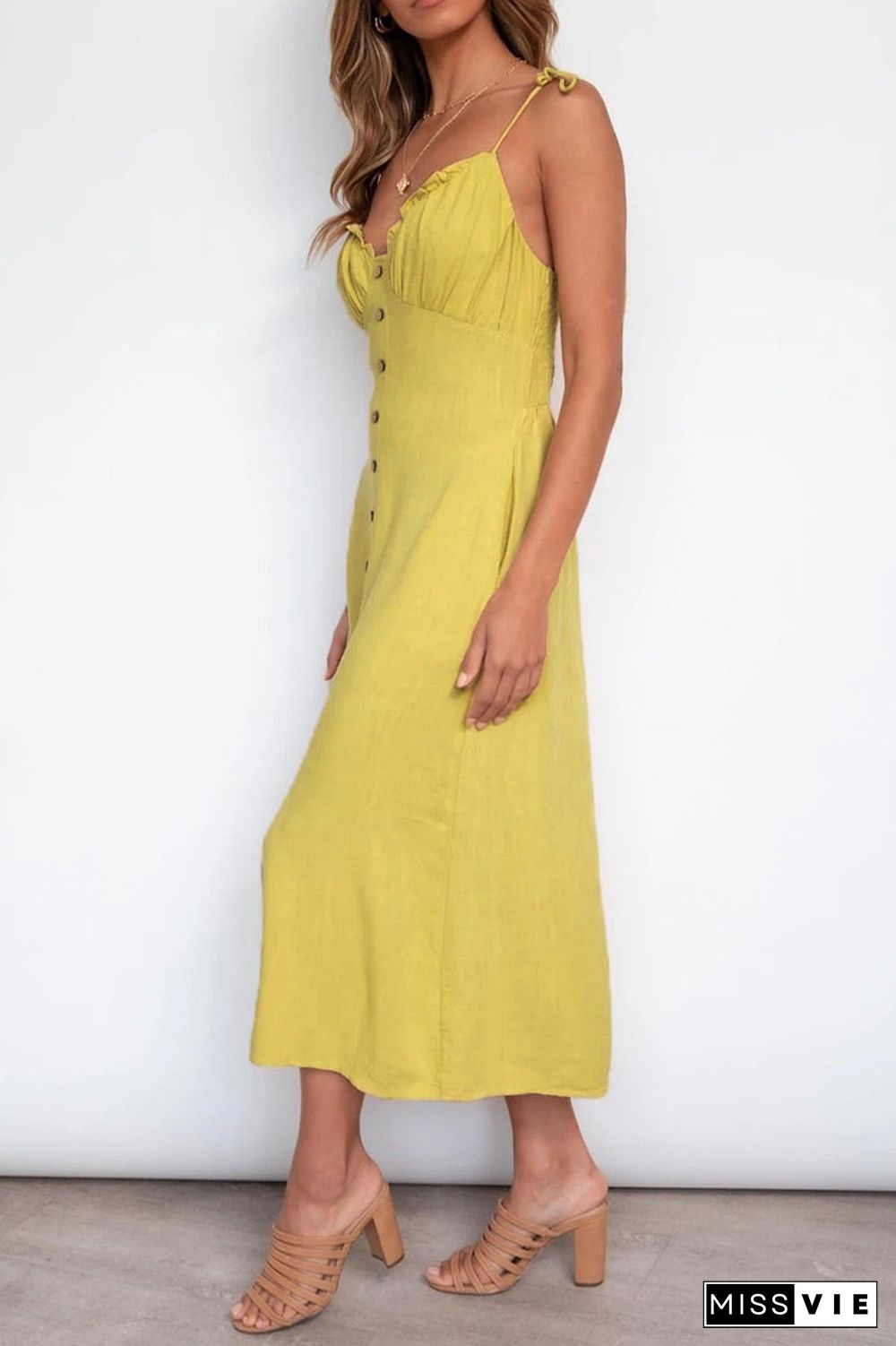 Fashion Casual Solid Split Joint V Neck A Line Dresses