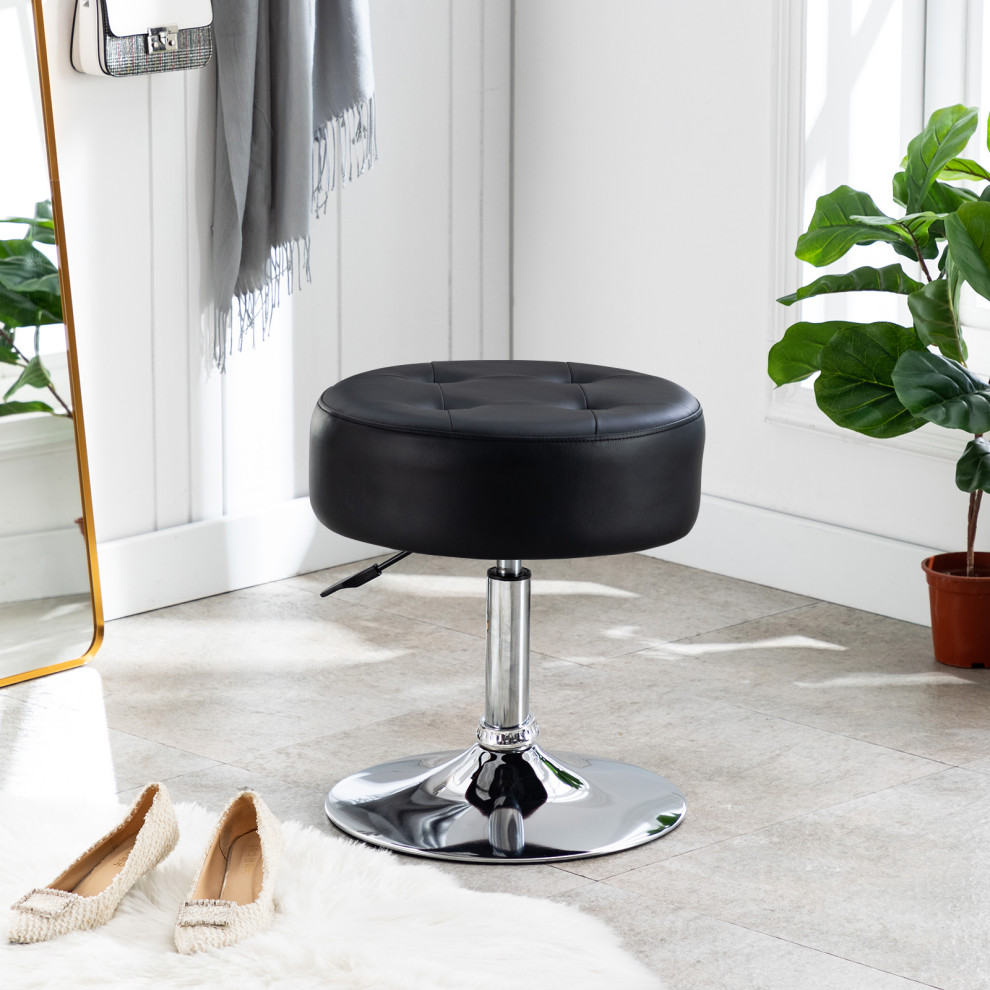 Round Swivel Faux Leather Vanity Stool   Contemporary   Vanity Stools And Benches   by Duhome inc  Houzz