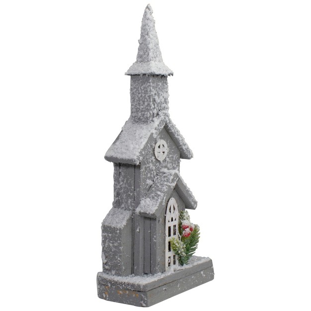 Lighted White And Gray Snowy Church Christmas Tabletop Decoration