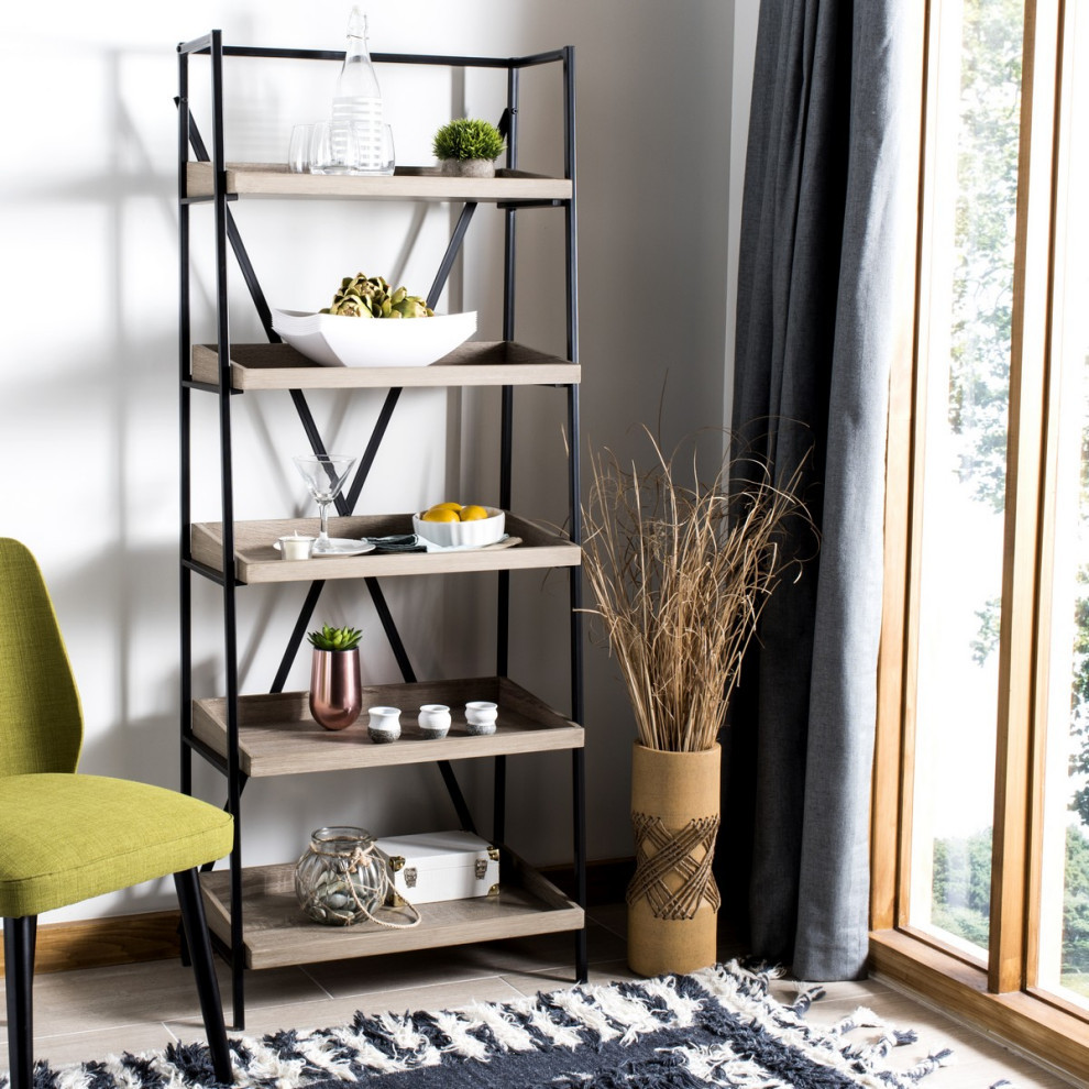 Eva Retro Mid Century 5 Tier Etagere/ Bookcase Oak/Black   Industrial   Bookcases   by AED Luxury Home Decor  Houzz