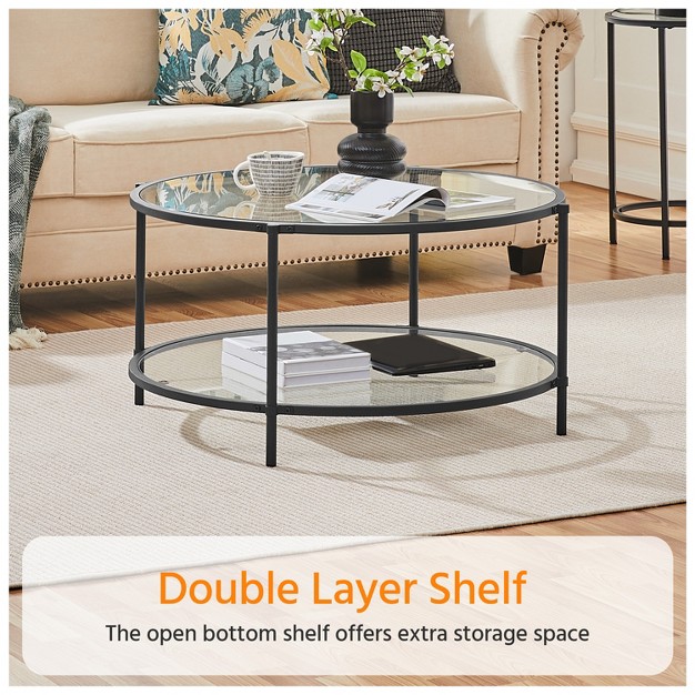 Yaheetech Modern Round Glass top Coffee Table For Living Room