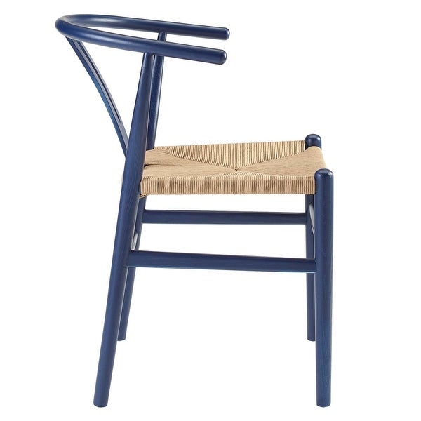 Novato Mid Century Modern Curved Blue Wooden Arm Dining Chair