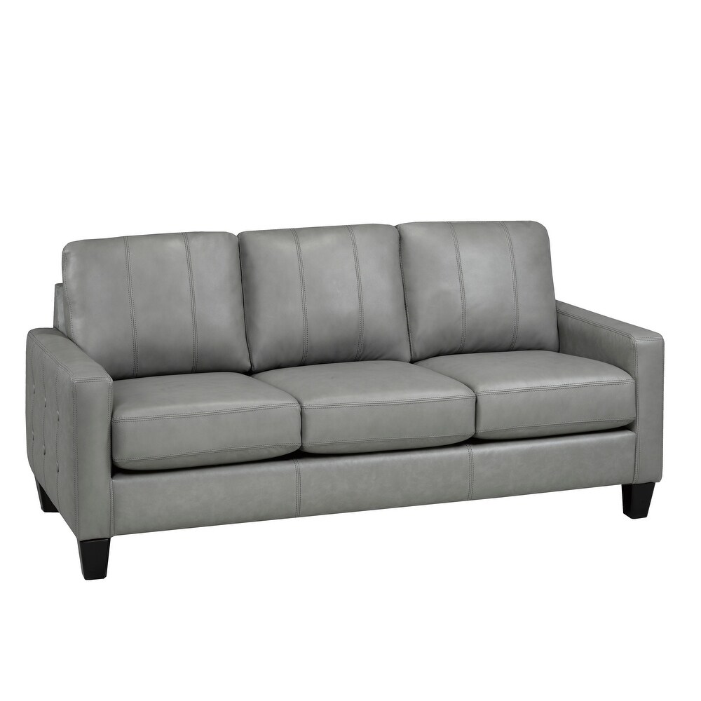 Roy Mid Century Modern Grey Top Grain Italian Leather Tufted Sofa and Loveseat