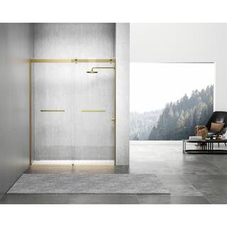 Frameless Sliding Shower Door in Brushed Gold with Clear Glass SWDR2023038G