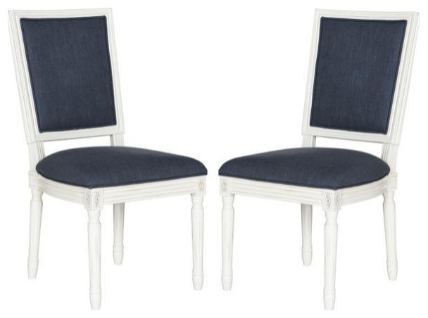 Cora 19  x27 x27H French Brasserie Linen Side Chair Silver Nail Heads Set of 2 Navy /   Modern   Dining Chairs   by Virgil Stanis Design  Houzz