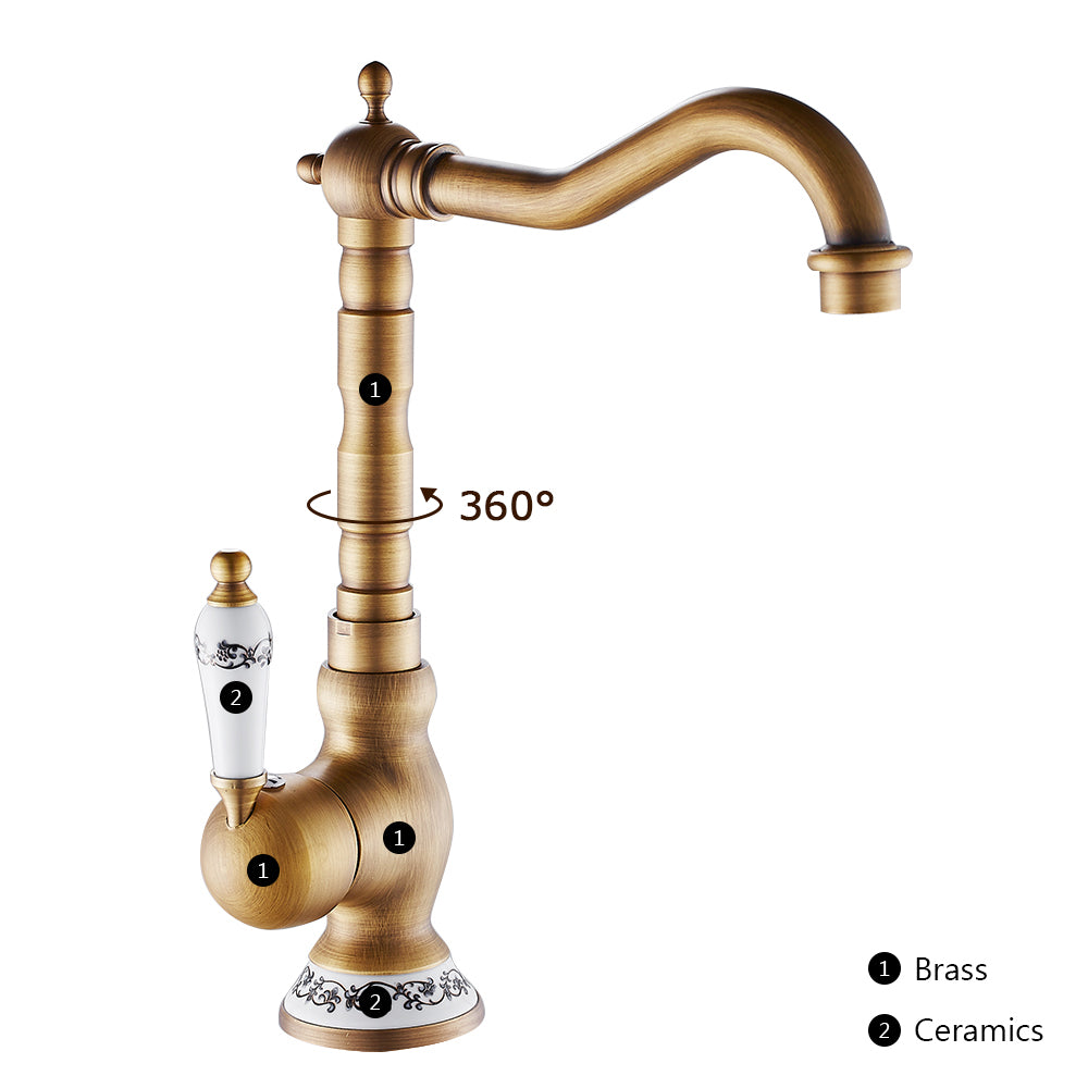 Willstar Kitchen Faucet Brass Bathroom Bathroom Sink Faucet Single Lever Bronze Vintage Handle Lavatory Mixer Tap