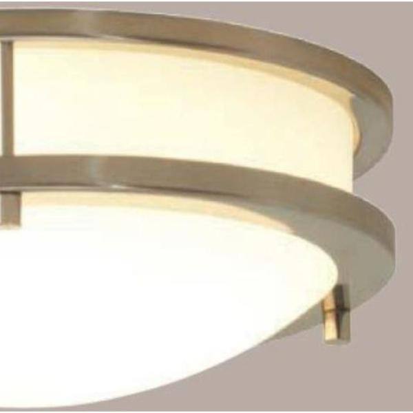 Hampton Bay Flaxmere 12 in. Modern Brushed Nickel Dimmable LED Integrated Flush Mount with Frosted White Glass Shade for Kitchen HB1023C-35