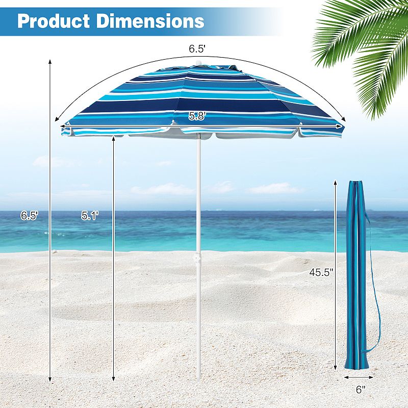 6.5 Feet Patio Beach Umbrella with Cup Holder Table and Sandbag