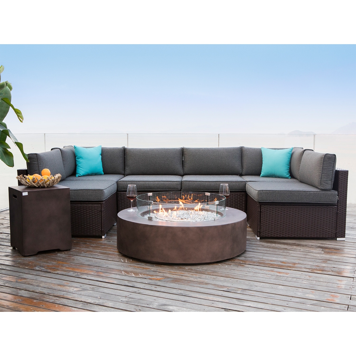 COSIEST 9piece Outdoor Patio Furniture Sectional Sofa Set w Fire Table Set