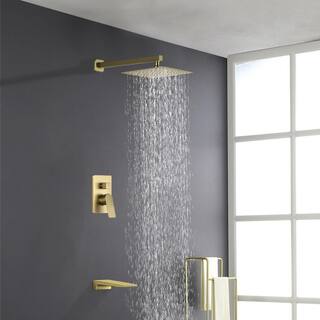 UKISHIRO One-handle 1.8 GPM 10 in. Wall Mount Shower Head and Tub Faucet with Solid Brass Valve in Brushed Gold (Valve Included) SMDJE220929NHS2