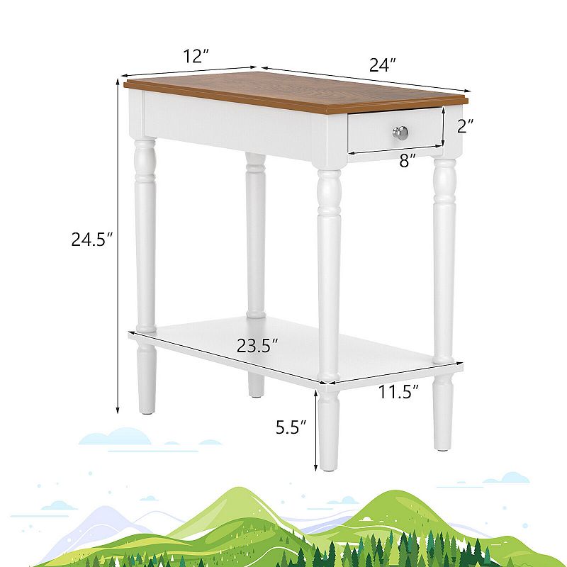 Narrow Side Table with Drawer and Open Storage Shelf