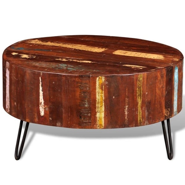 Coffee Table，Round Coffee Table with Solid Reclaimed Wood Table Top and Metal Legs Center Table Sofa